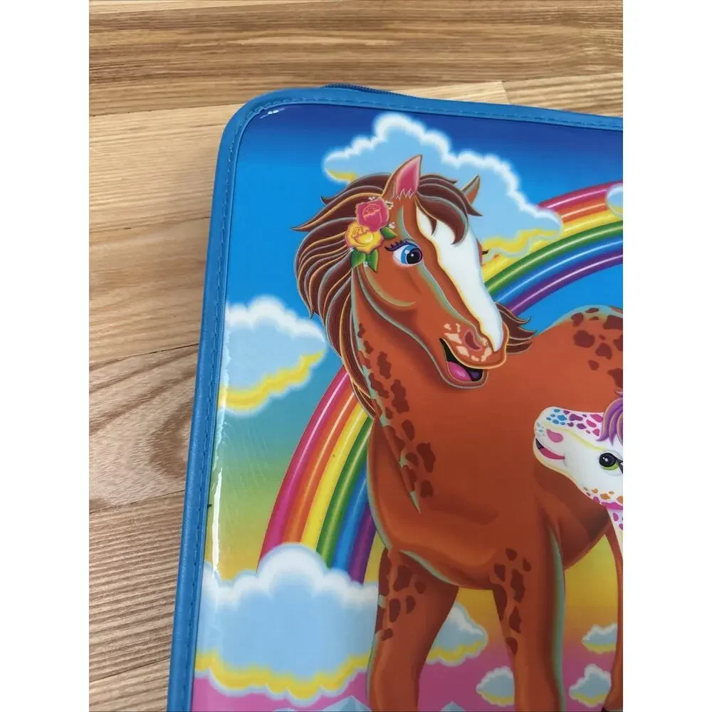Vintage 1990s Lisa Frank Horse Rainbow Chaser Foal Zip Up 3 Ring Binder Blue
